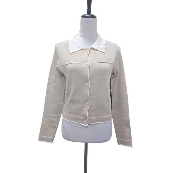 Emerson Lang Knit Button-Up Sweater Top Women's Size M Soft Neutral Preppy - Picture 1 of 8